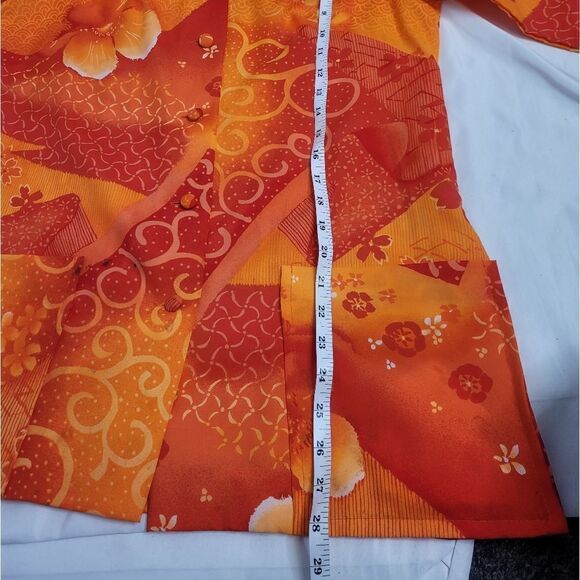 VINTAGE 60s Hawaiian print top orange floral‎ button down shirt M - Picture 9 of 9